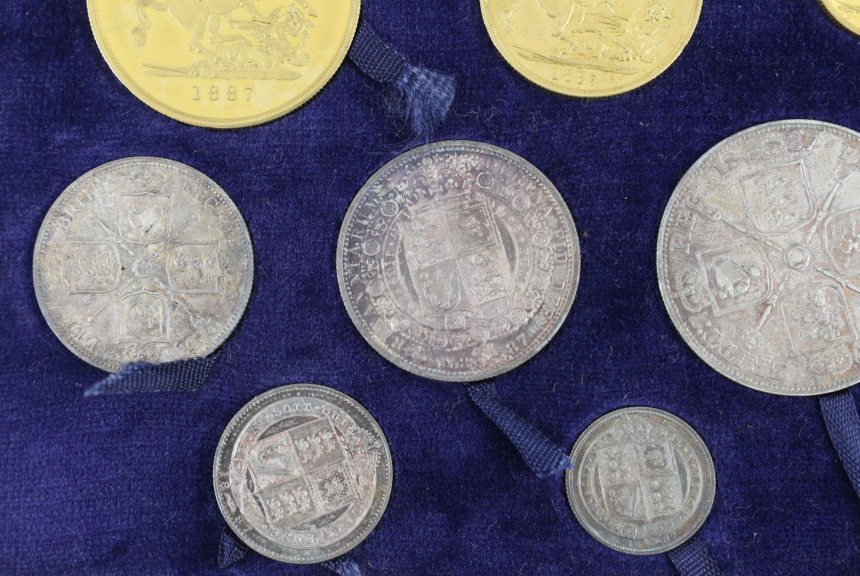 PLEASE NOTE THIS IS A SPECIMEN SET, UK coins, a cased Victoria 1887 Golden Jubilee gold and silver eleven coin set.